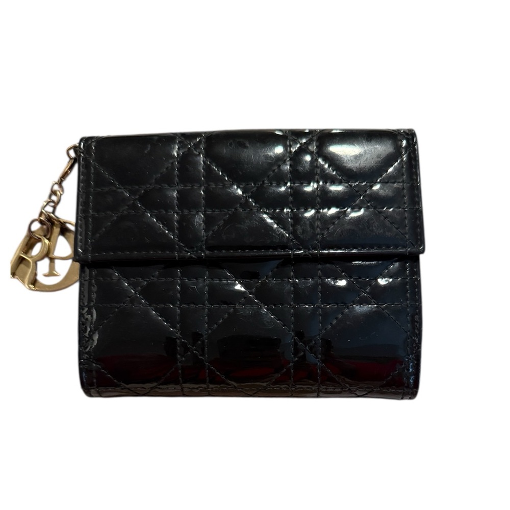 DIOR Patent Cannage Lady Dior Eden Wallet Black - Picture 2 of 13